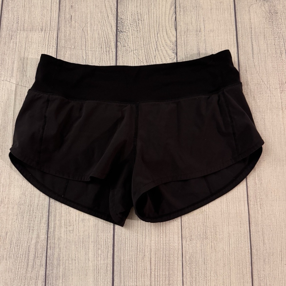 Lululemon Women's Black Run Speed Shorts Built In Brief Lined Running Athletic 4